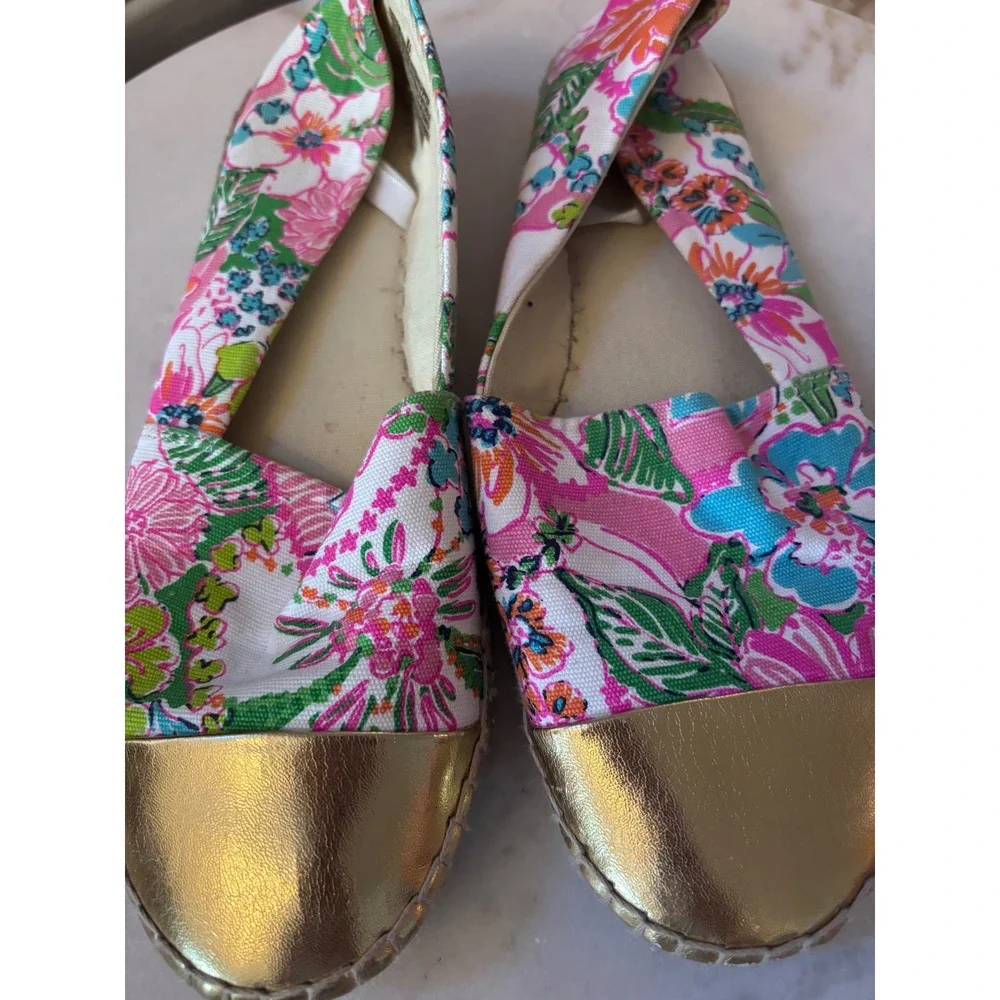 Lilly Pulitzer for Target Nosie Posey Espadrilles Gold Toe Flats 8.5